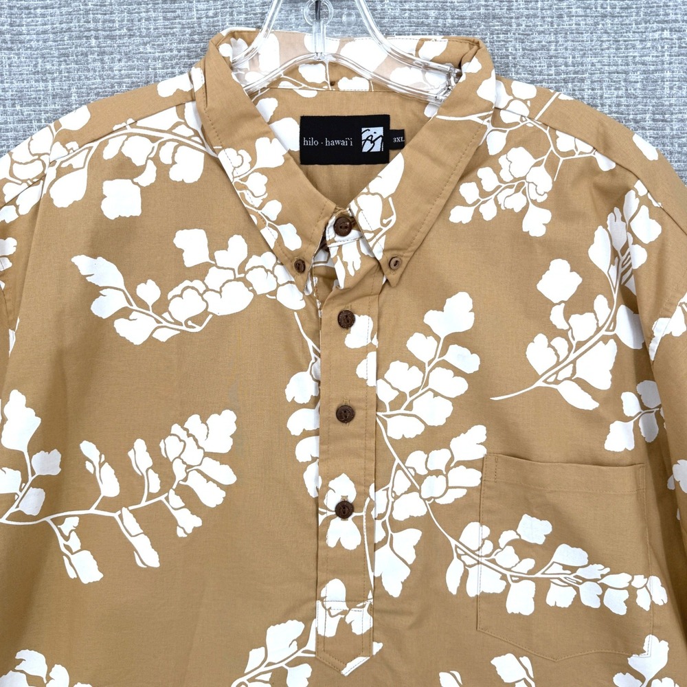 Sig Zane Hilo Hawaii Pullover Shirt Mens 3XL Tan White Cotton Floral Boho Aloha